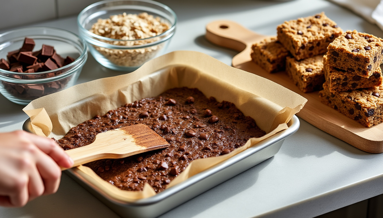 découvrez comment préparer facilement chez vous des barres de céréales aux flocons d'avoine et chocolat, délicieuses et saines, parfaites pour un encas énergétique fait maison.