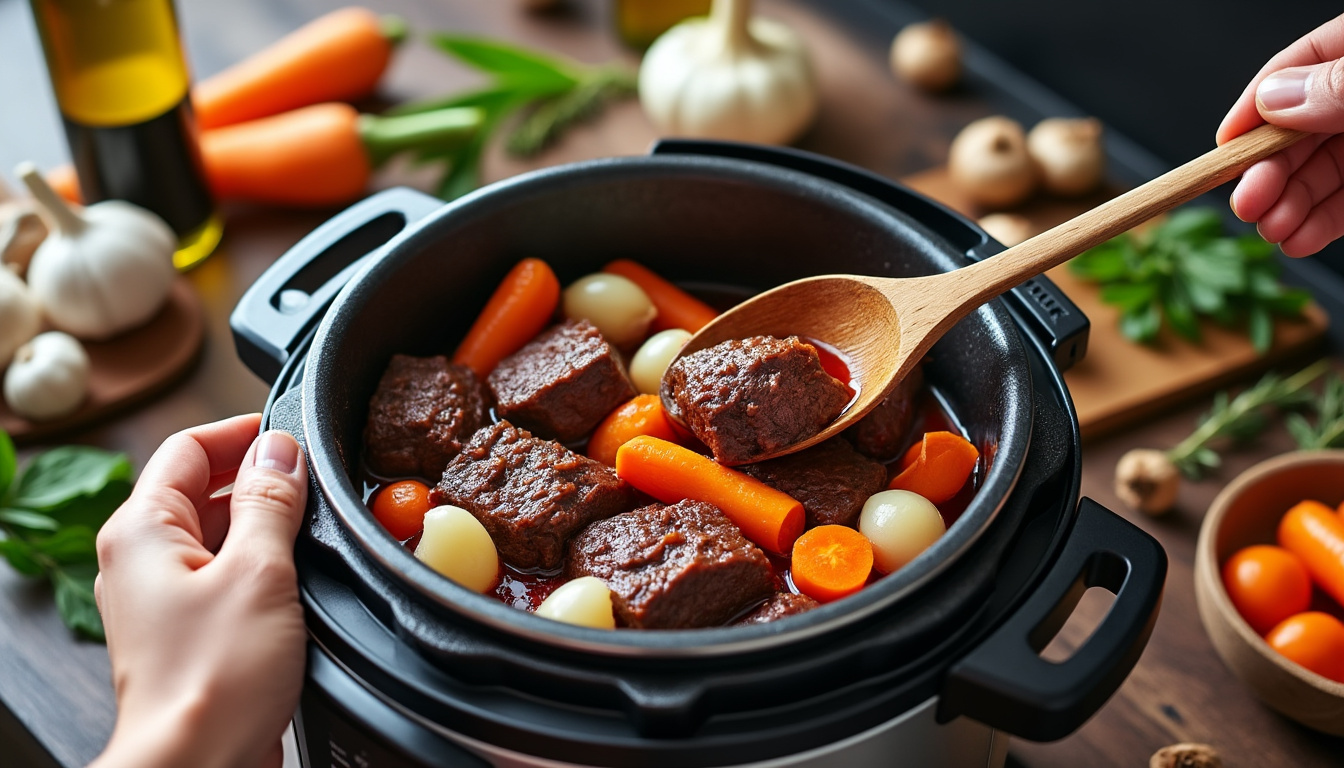 découvrez comment préparer un délicieux bœuf bourguignon facilement et rapidement avec votre cookeo. suivez notre recette simple et savoureuse pour un plat traditionnel réussi en un rien de temps.