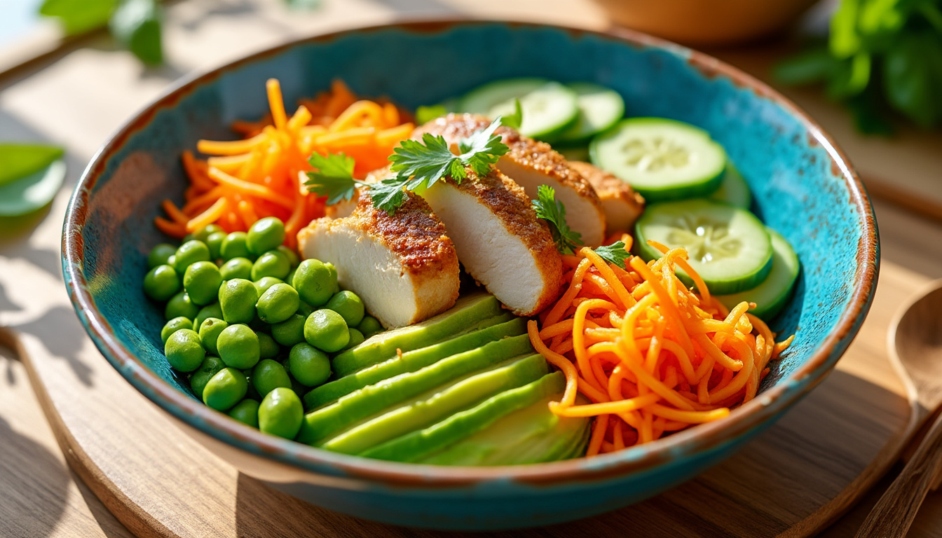 découvrez une recette légère et savoureuse de poke bowl au poulet, parfaite pour des soirs d'été frais et gourmands.